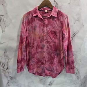 Pilcro Shirt Womens XS Pink Button Embroidered Tie Dye Watercolor Pilcro